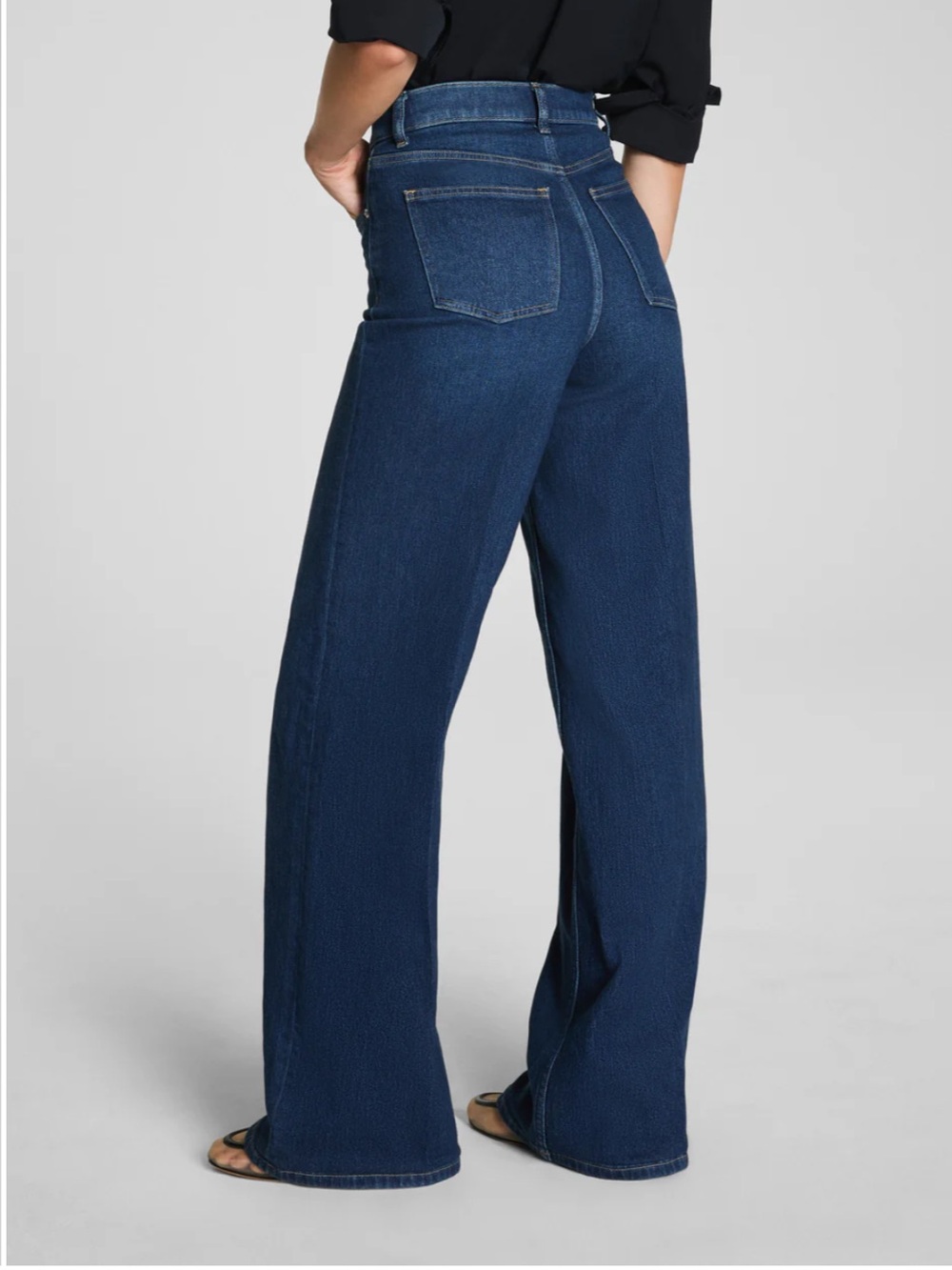 SPANX Authentic 360 High Rise Wide Leg Jeans Dark Medium Wash M 8/10 - Picture 2 of 14